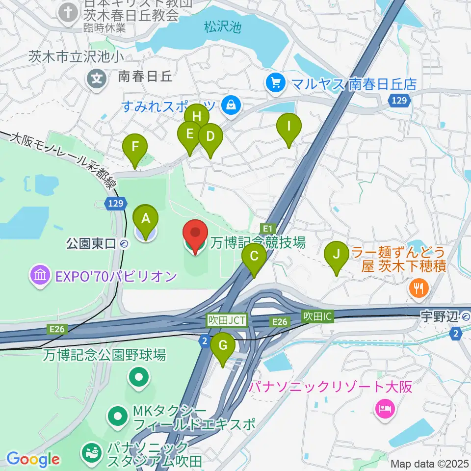 万博記念競技場周辺の駐車場・コインパーキング一覧地図