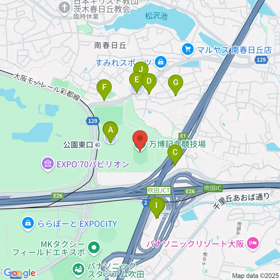 万博記念競技場周辺の駐車場・コインパーキング一覧地図