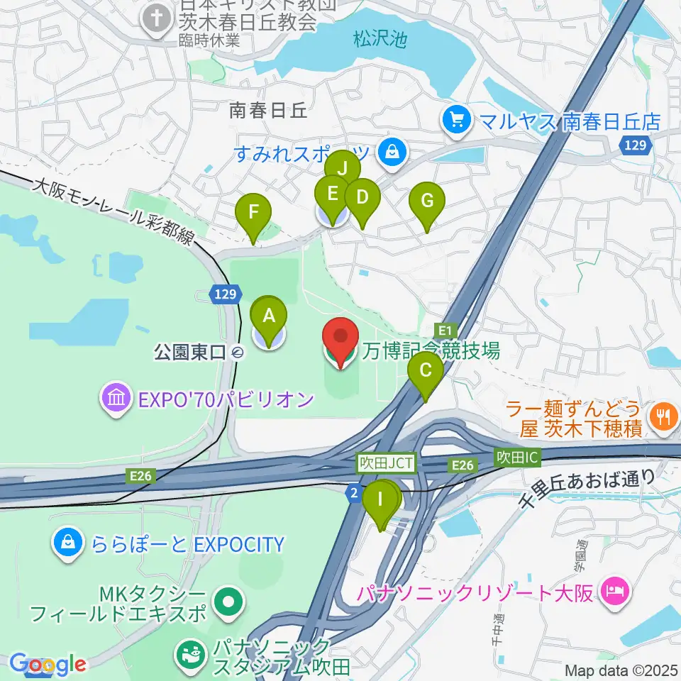 万博記念競技場周辺の駐車場・コインパーキング一覧地図