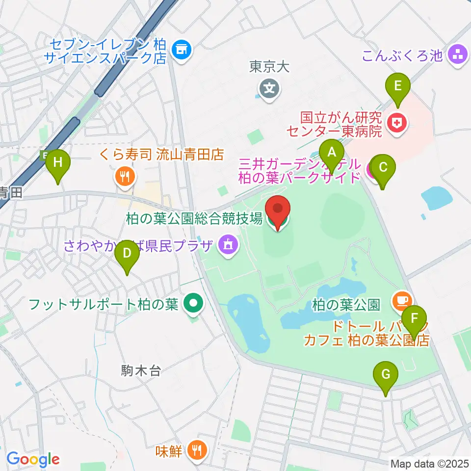 柏の葉公園総合競技場周辺の駐車場・コインパーキング一覧地図