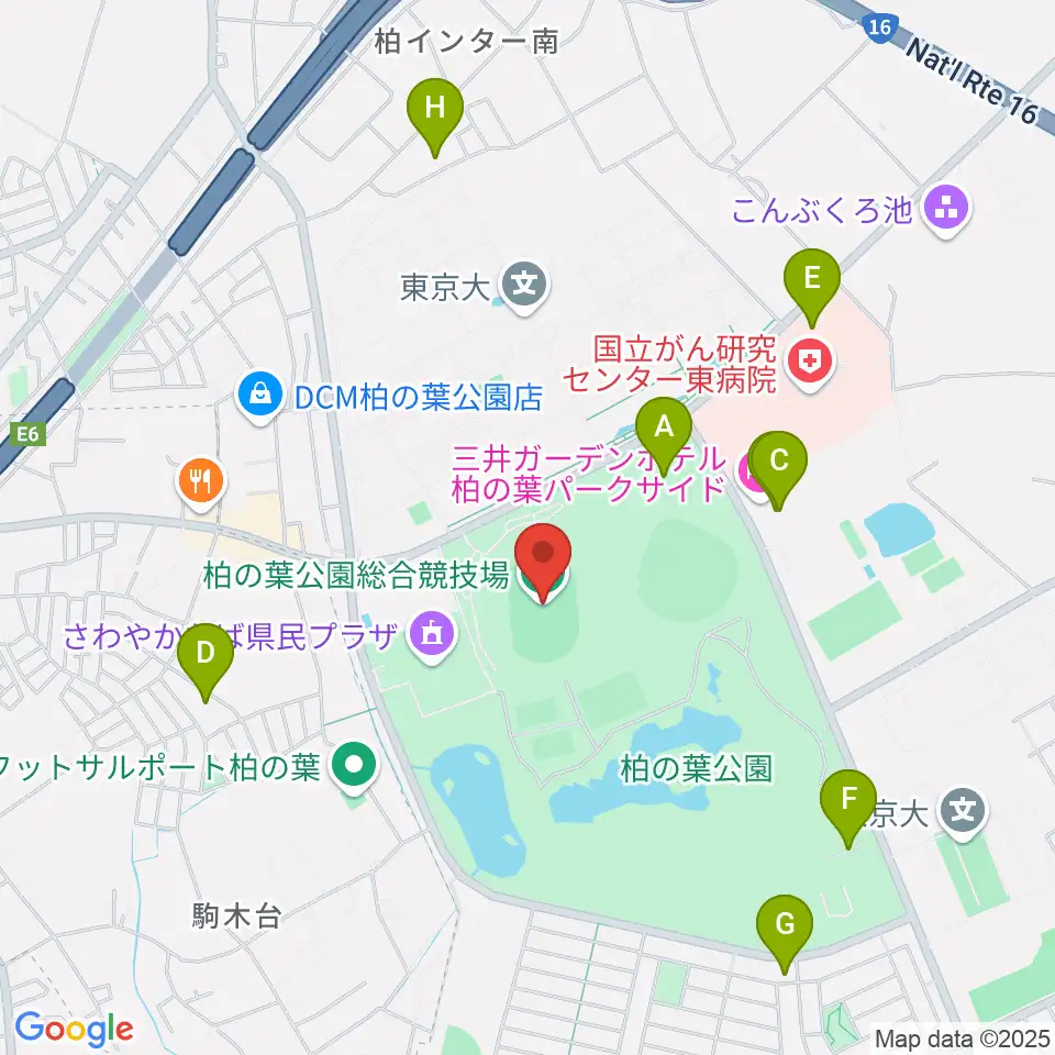 柏の葉公園総合競技場周辺の駐車場・コインパーキング一覧地図