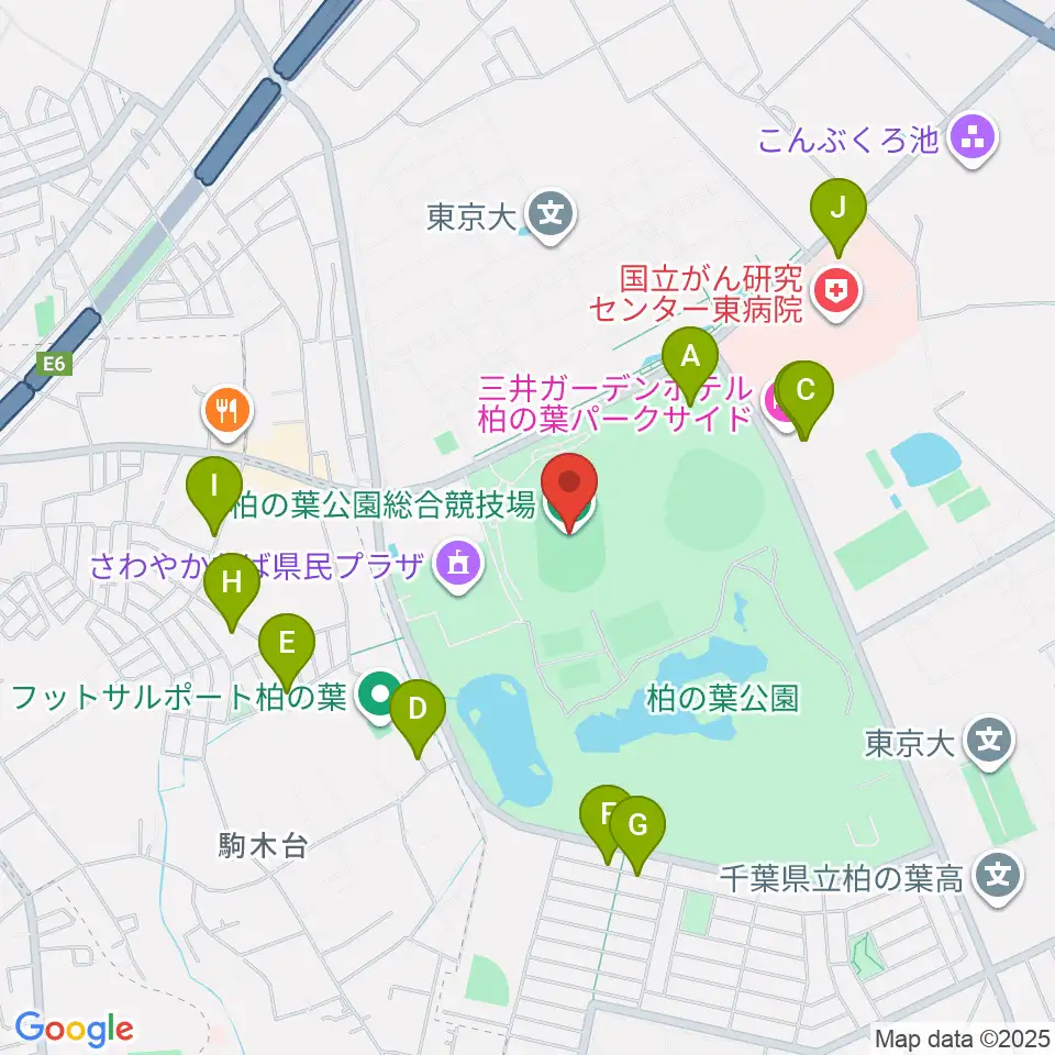 柏の葉公園総合競技場周辺の駐車場・コインパーキング一覧地図