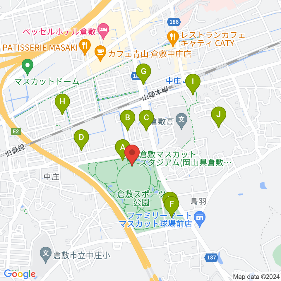 倉敷マスカットスタジアム周辺の駐車場・コインパーキング一覧地図
