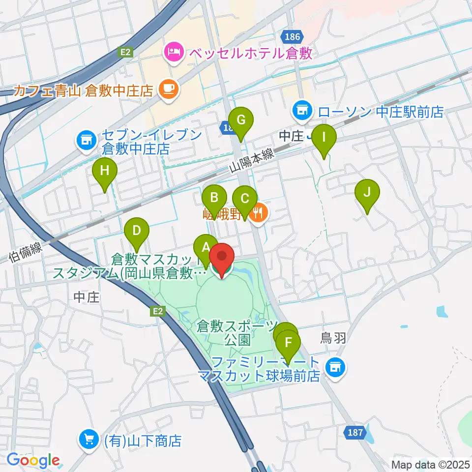 倉敷マスカットスタジアム周辺の駐車場・コインパーキング一覧地図