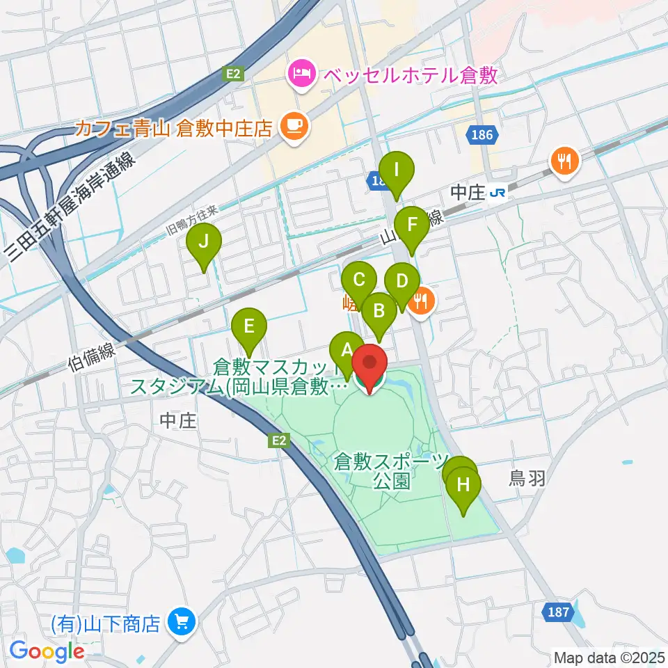 倉敷マスカットスタジアム周辺の駐車場・コインパーキング一覧地図