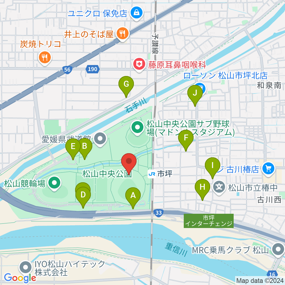 坊っちゃんスタジアム周辺の駐車場・コインパーキング一覧地図