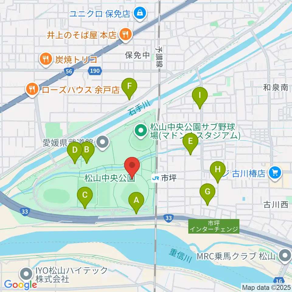 坊っちゃんスタジアム周辺の駐車場・コインパーキング一覧地図