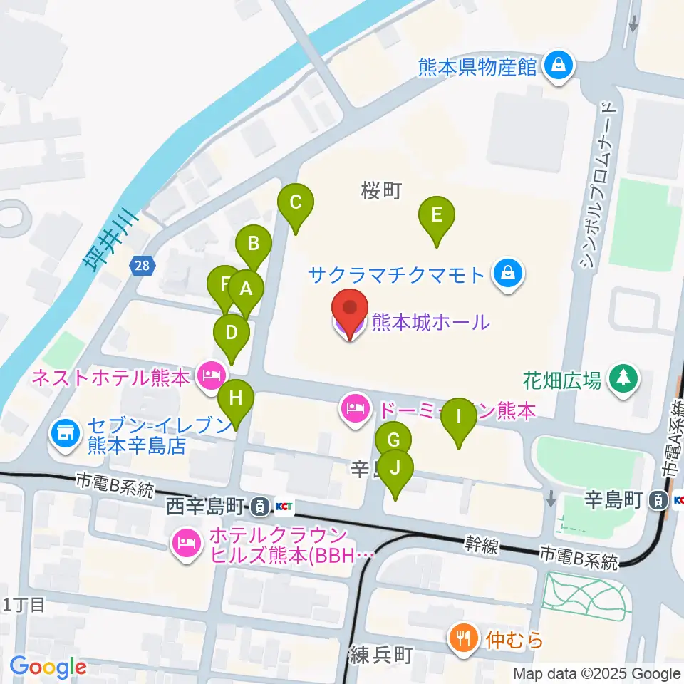 熊本城ホール周辺の駐車場・コインパーキング一覧地図