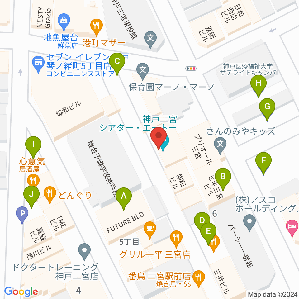 神戸三宮シアター・エートー周辺の駐車場・コインパーキング一覧地図