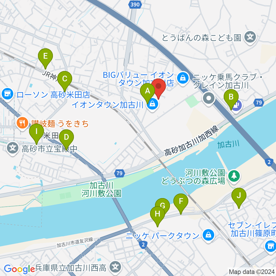 森岡楽器 加古川店ウィンズサテライト周辺の駐車場・コインパーキング一覧地図