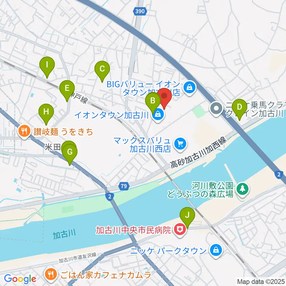 森岡楽器 加古川店ウィンズサテライト周辺の駐車場・コインパーキング一覧地図