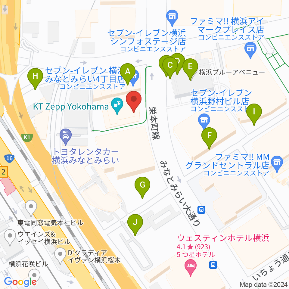 KT Zepp横浜周辺の駐車場・コインパーキング一覧地図