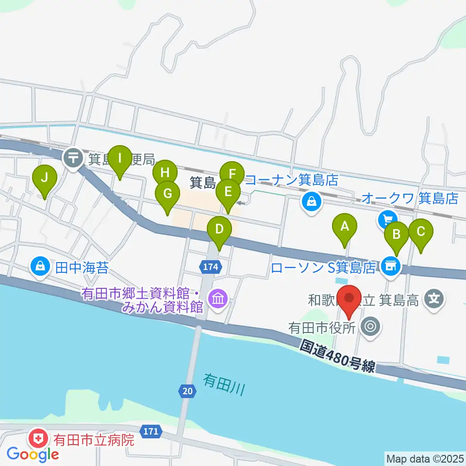 有田市民会館周辺の駐車場・コインパーキング一覧地図