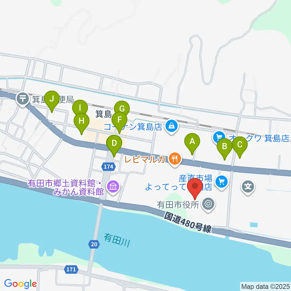 有田市民会館周辺の駐車場・コインパーキング一覧地図