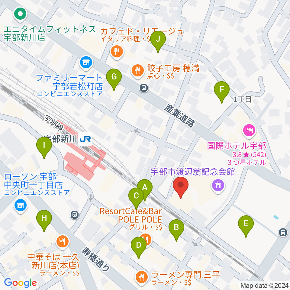 宇部市文化会館周辺の駐車場・コインパーキング一覧地図