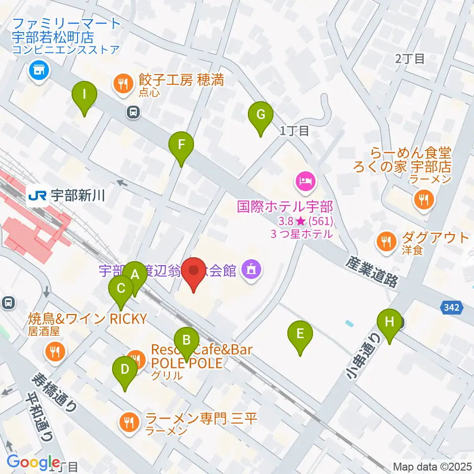 宇部市文化会館周辺の駐車場・コインパーキング一覧地図