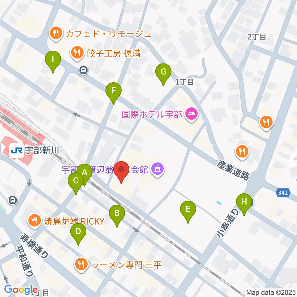 宇部市文化会館周辺の駐車場・コインパーキング一覧地図