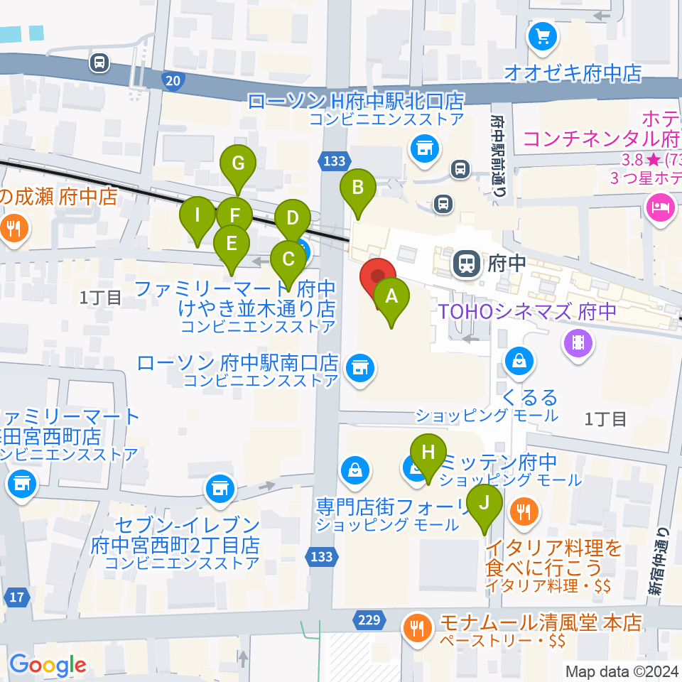 府中市市民活動センター プラッツ周辺の駐車場・コインパーキング一覧地図