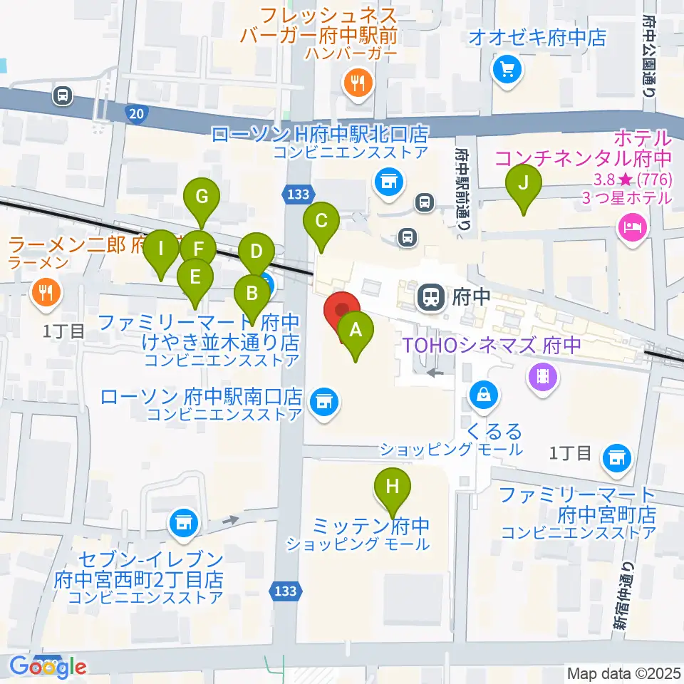 府中市市民活動センター プラッツ周辺の駐車場・コインパーキング一覧地図