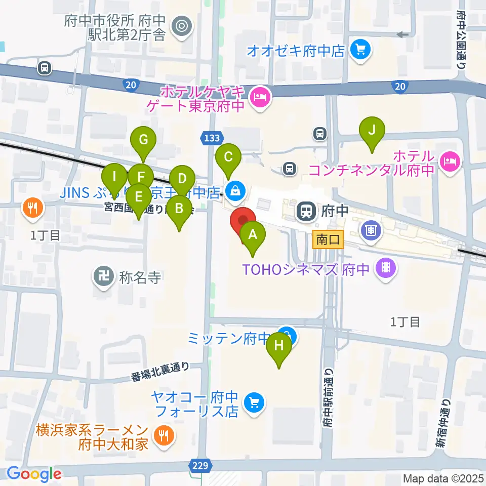府中市市民活動センター プラッツ周辺の駐車場・コインパーキング一覧地図