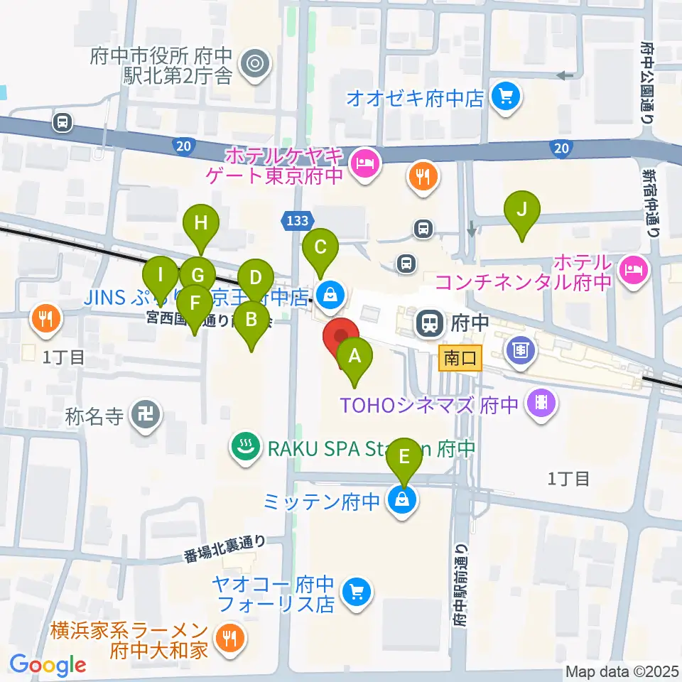 府中市市民活動センター プラッツ周辺の駐車場・コインパーキング一覧地図