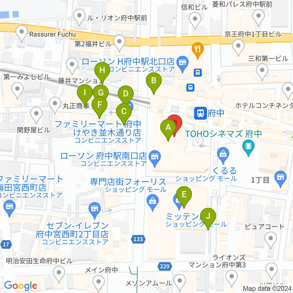 府中の森芸術劇場分館周辺の駐車場・コインパーキング一覧地図