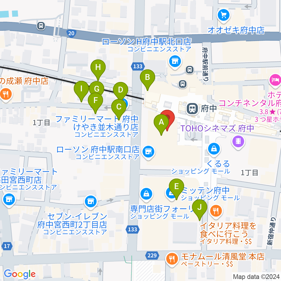 府中の森芸術劇場分館周辺の駐車場・コインパーキング一覧地図