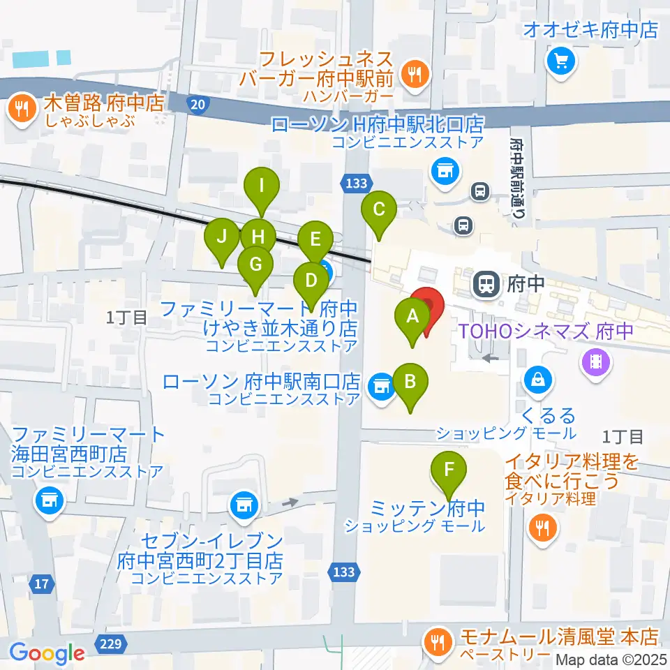 府中の森芸術劇場分館周辺の駐車場・コインパーキング一覧地図