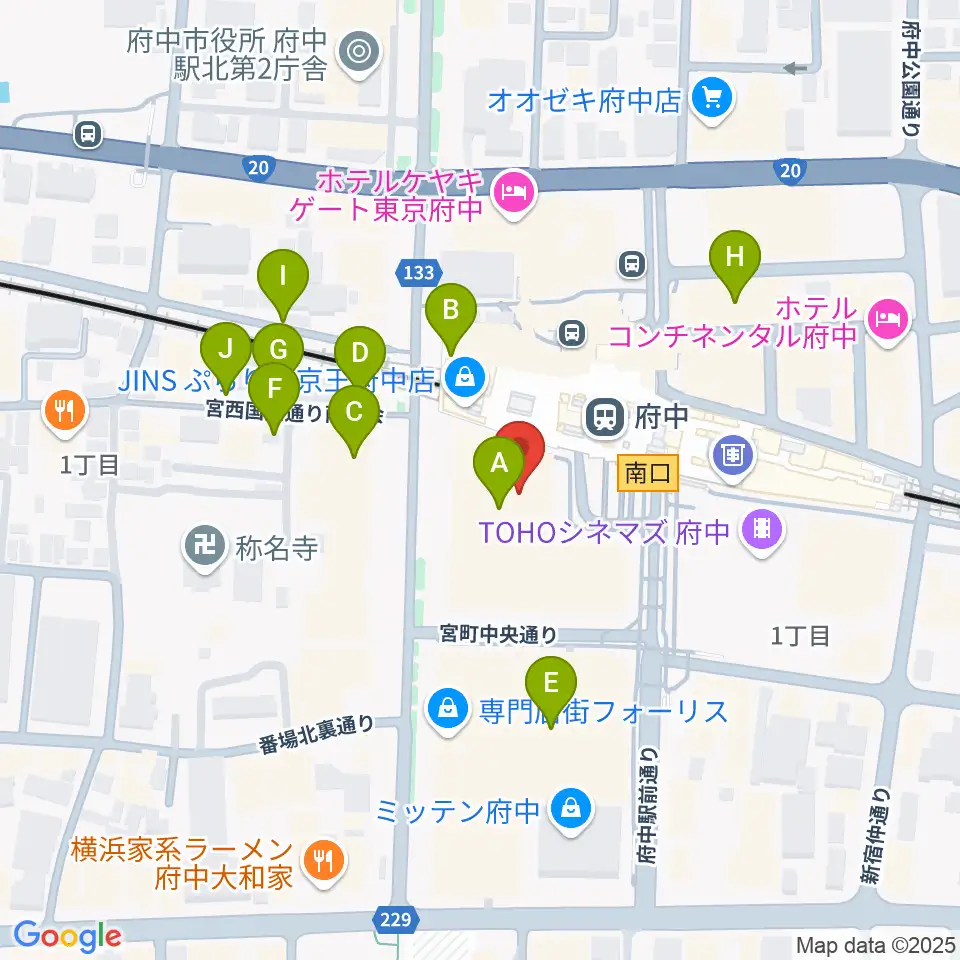 府中の森芸術劇場分館周辺の駐車場・コインパーキング一覧地図