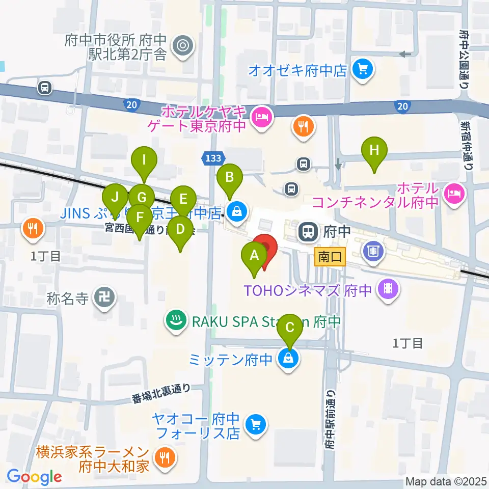 府中の森芸術劇場分館周辺の駐車場・コインパーキング一覧地図