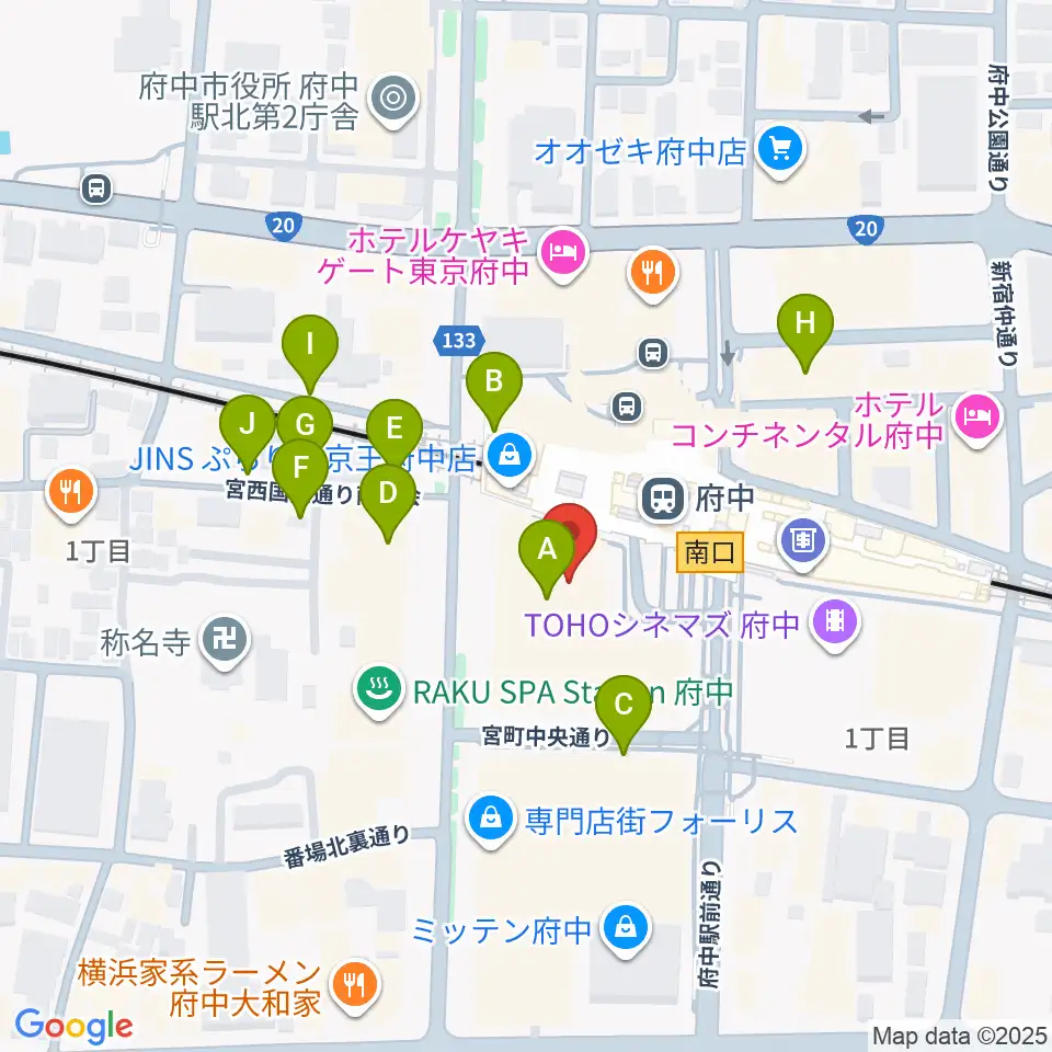 府中の森芸術劇場分館周辺の駐車場・コインパーキング一覧地図