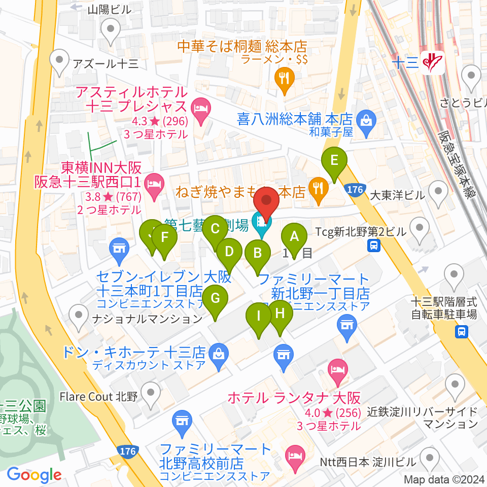 十三GABU周辺の駐車場・コインパーキング一覧地図