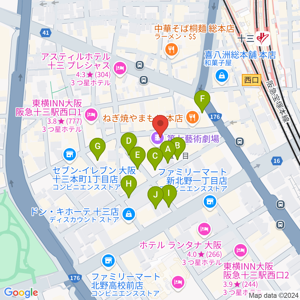 十三GABU周辺の駐車場・コインパーキング一覧地図