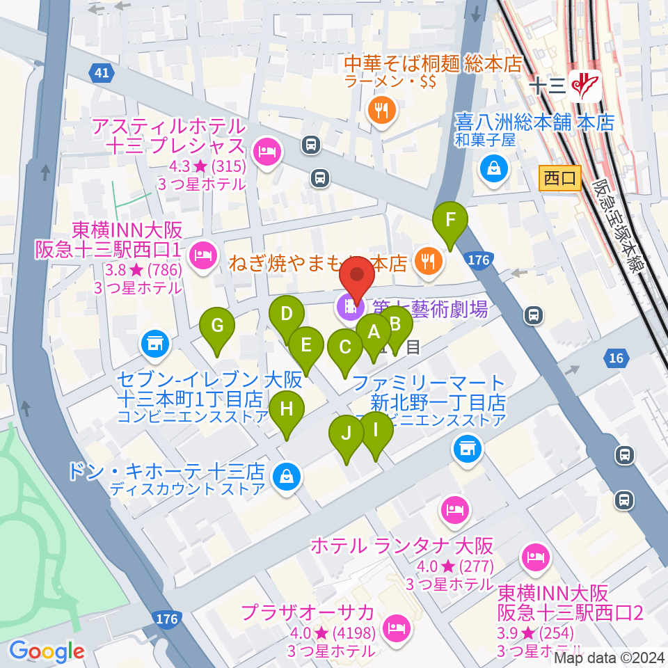 十三GABU周辺の駐車場・コインパーキング一覧地図