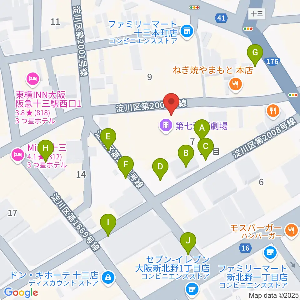十三GABU周辺の駐車場・コインパーキング一覧地図