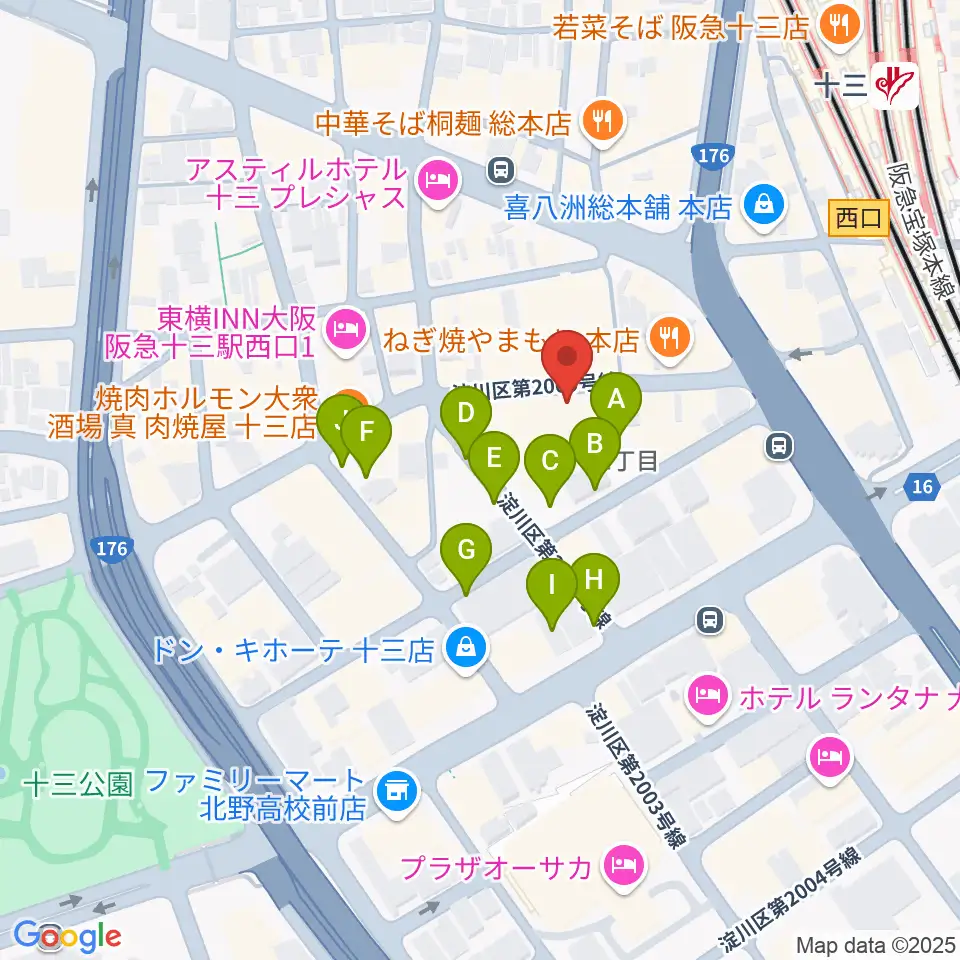 十三GABU周辺の駐車場・コインパーキング一覧地図