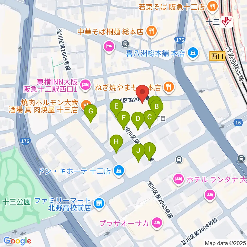 十三GABU周辺の駐車場・コインパーキング一覧地図