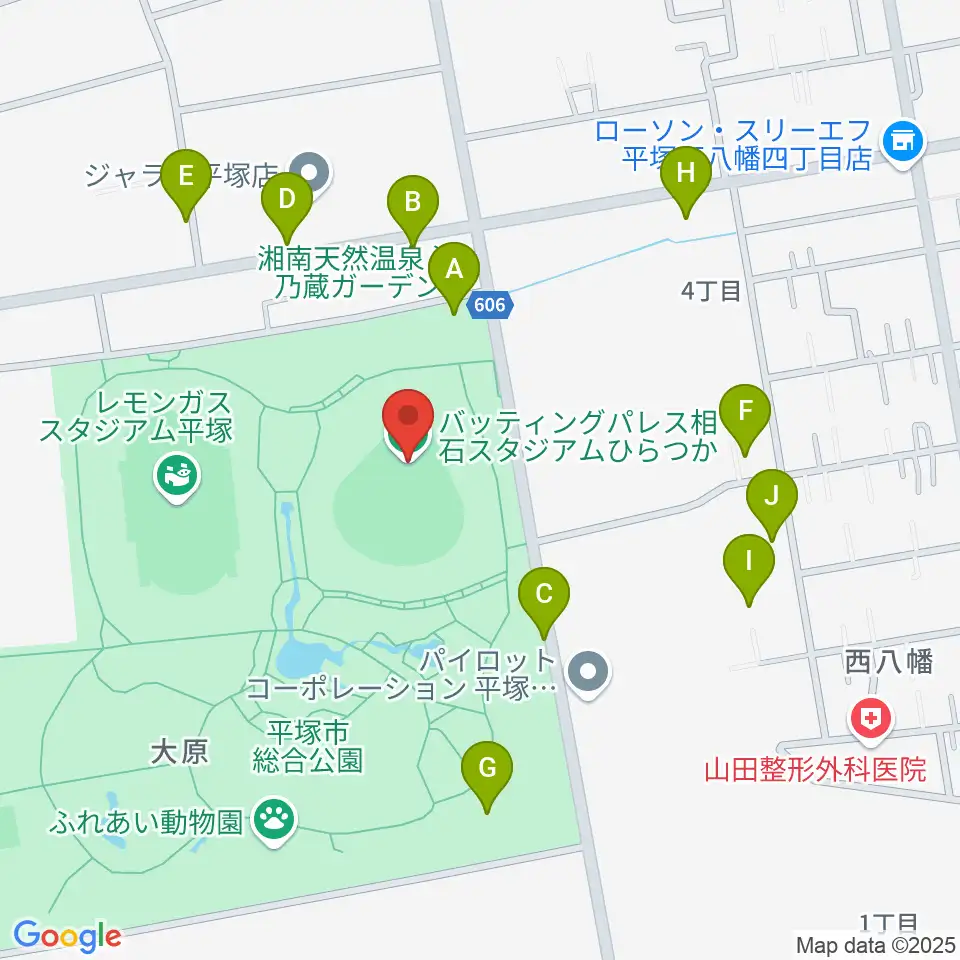 バッティングパレス相石スタジアムひらつか周辺の駐車場・コインパーキング一覧地図