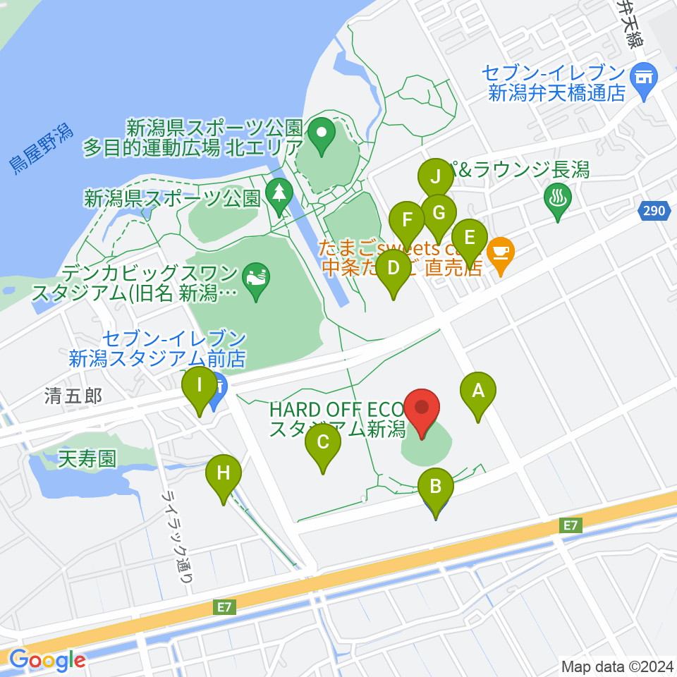 ハードオフエコスタジアム新潟周辺の駐車場・コインパーキング一覧地図