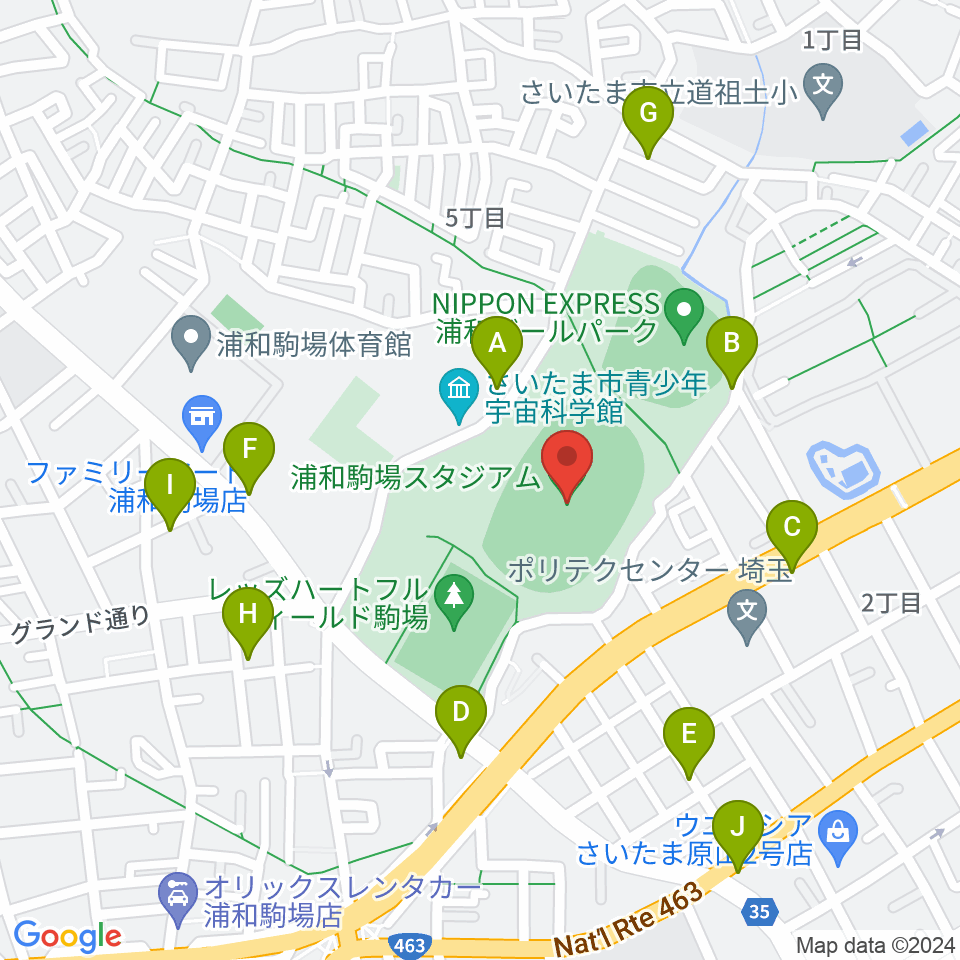 浦和駒場スタジアム周辺の駐車場・コインパーキング一覧地図