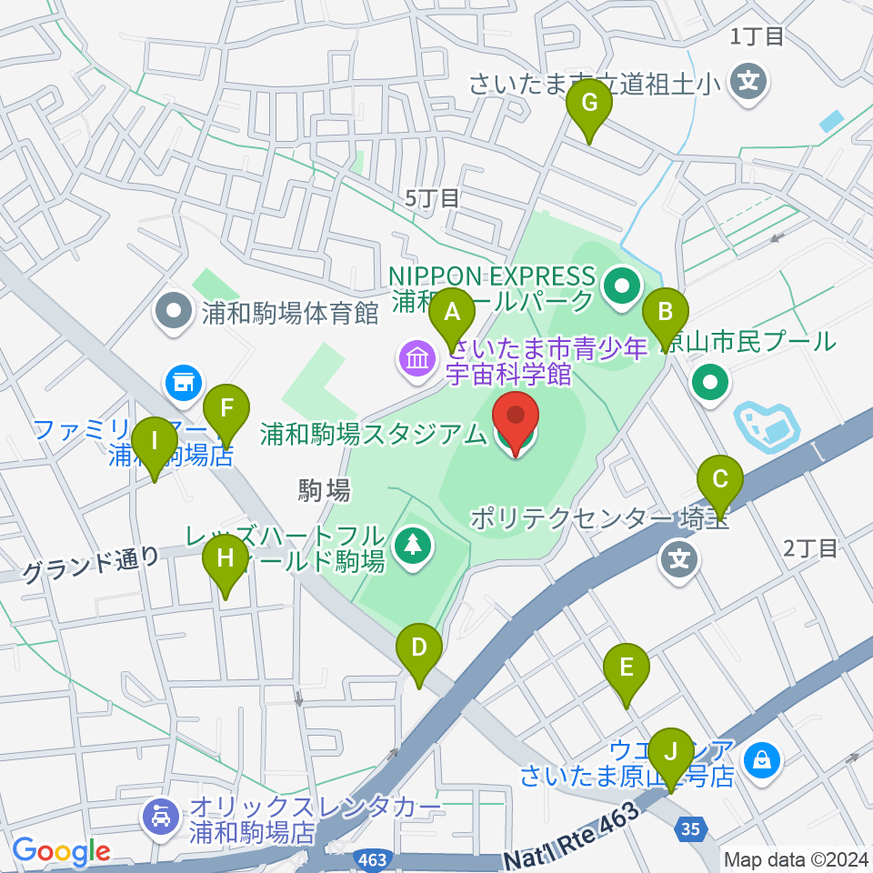 浦和駒場スタジアム周辺の駐車場・コインパーキング一覧地図