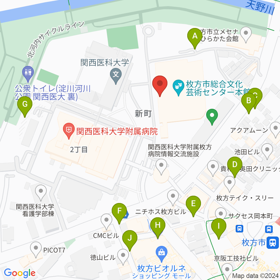 枚方市総合文化芸術センター周辺の駐車場・コインパーキング一覧地図