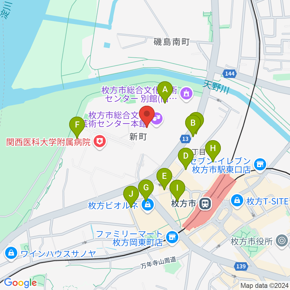 枚方市総合文化芸術センター周辺の駐車場・コインパーキング一覧地図