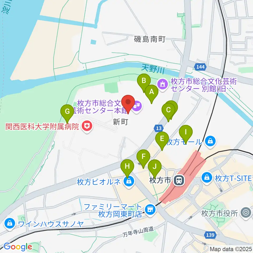 枚方市総合文化芸術センター周辺の駐車場・コインパーキング一覧地図