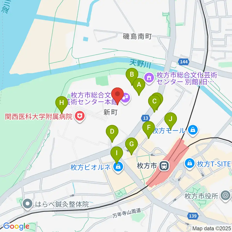 枚方市総合文化芸術センター周辺の駐車場・コインパーキング一覧地図