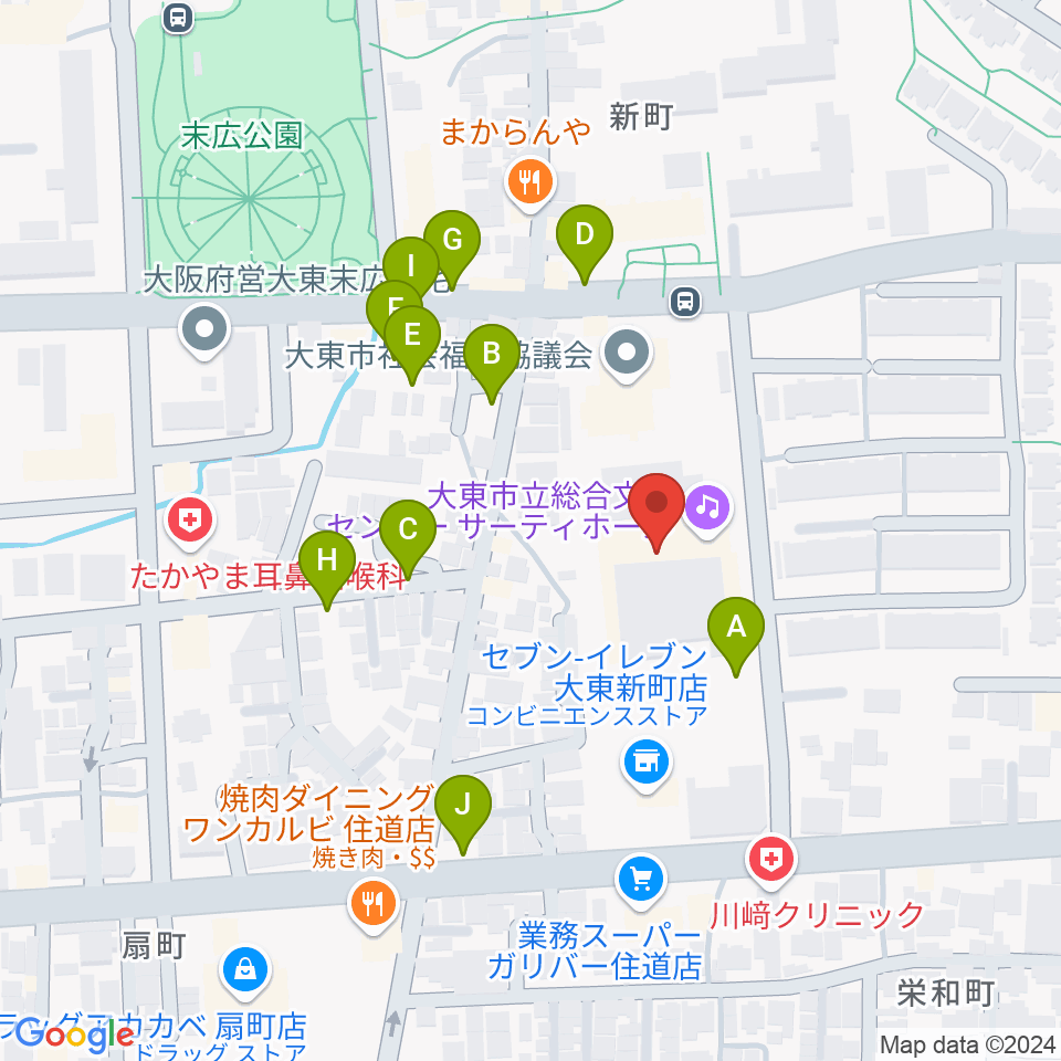 大東市立文化ホール サーティホール周辺の駐車場・コインパーキング一覧地図