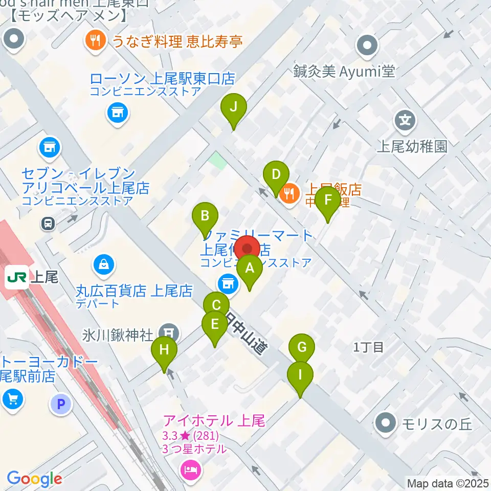 ワイワイミュージックスタジオ 上尾店周辺の駐車場・コインパーキング一覧地図