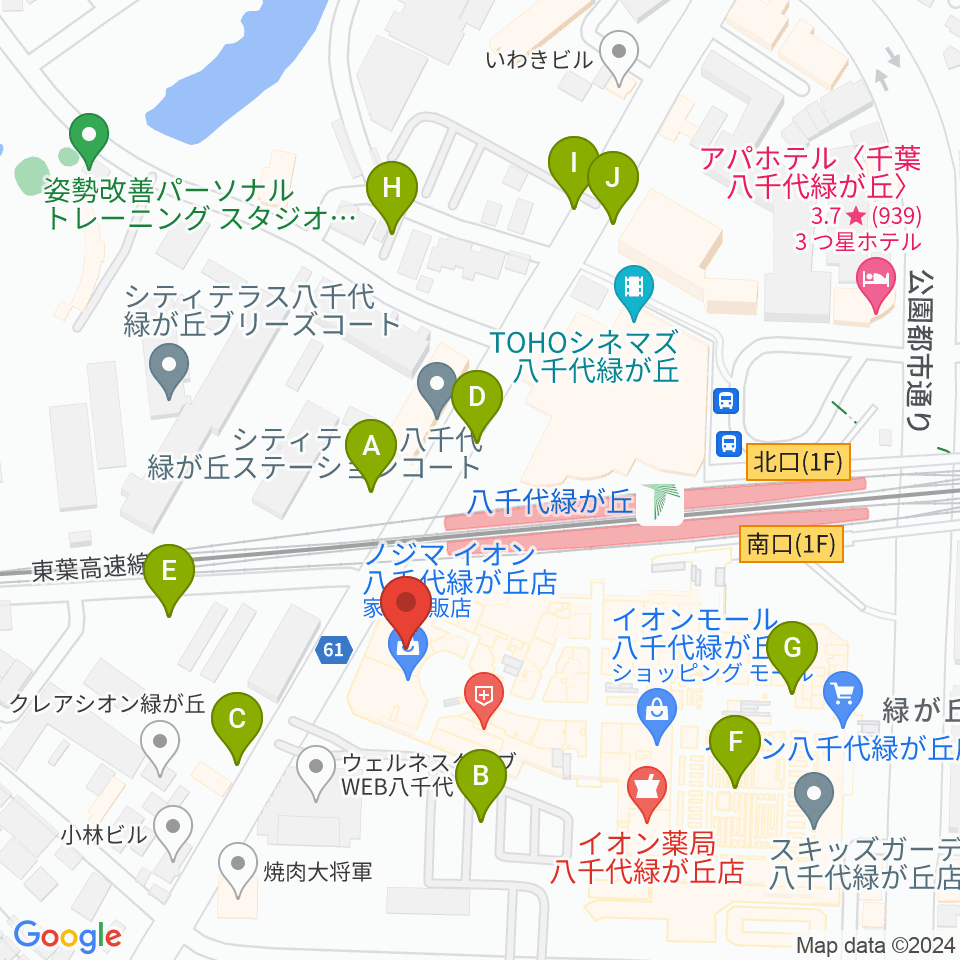 島村楽器 イオンモール八千代緑が丘店周辺の駐車場・コインパーキング一覧地図