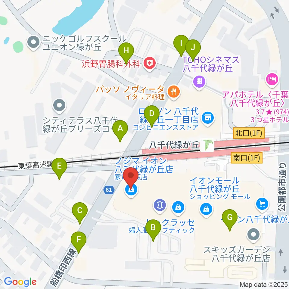 島村楽器 イオンモール八千代緑が丘店周辺の駐車場・コインパーキング一覧地図