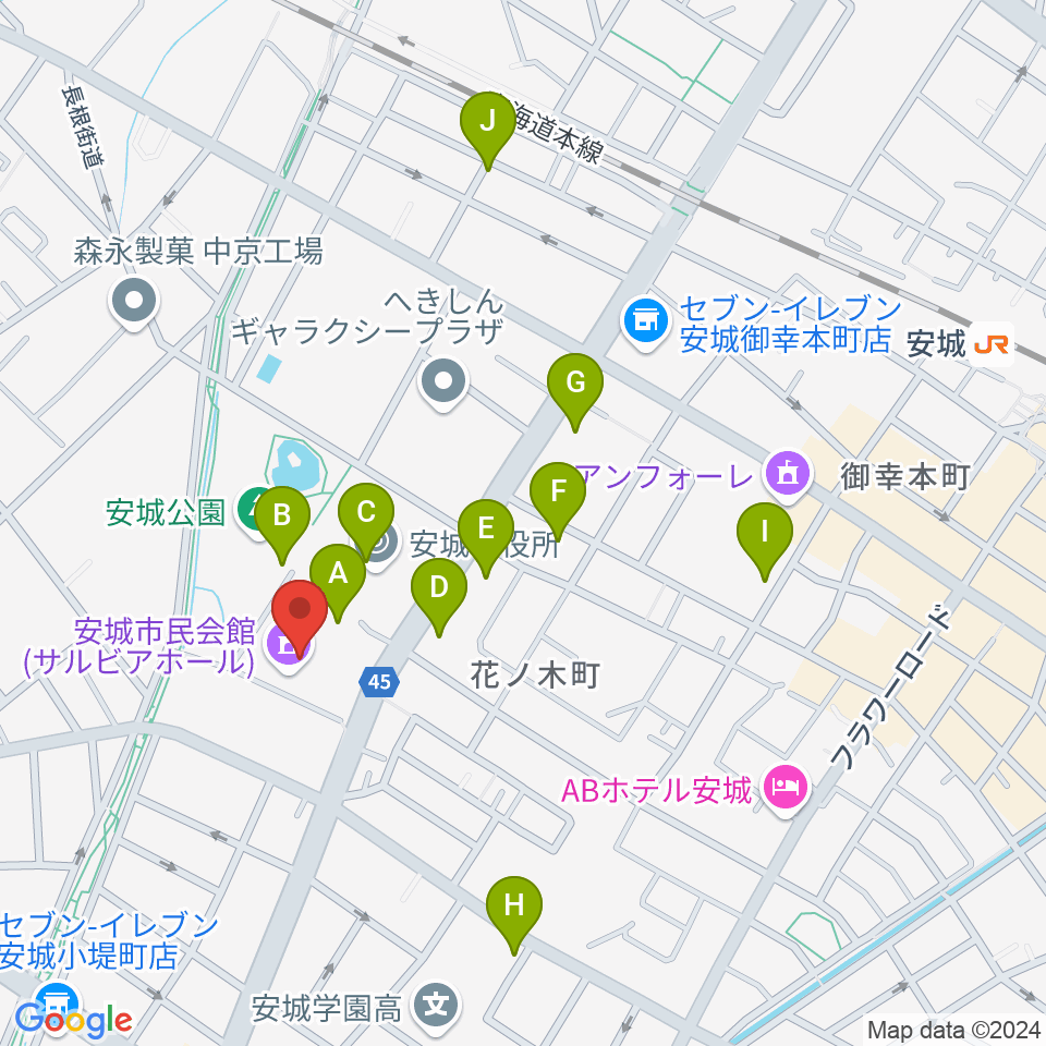 安城市民会館周辺の駐車場・コインパーキング一覧地図